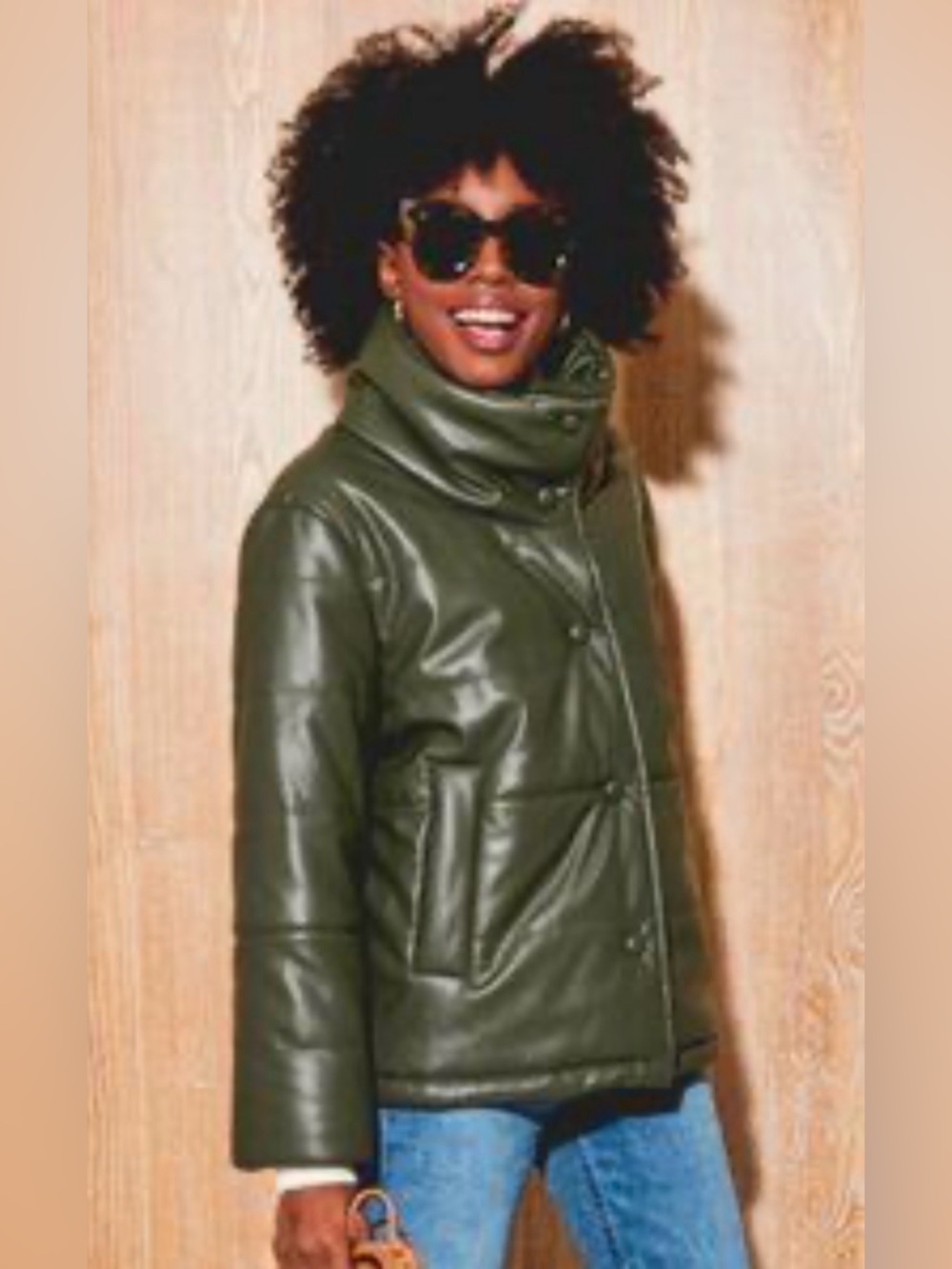 Pomander Place Olive Faux Leather Ralph Puffer Jacket size XXXL